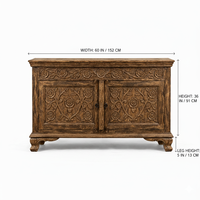 Buffet en bois massif sculpté à la main, éco-responsable, avec rosette florale, style rustique, pour entrée, salon, rangement gain de place