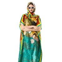 2025 été nouveau décontracté élégant Flore imprimer jupe longue avec écharpe malaisie robes amples Cool musulman Abaya automne robe