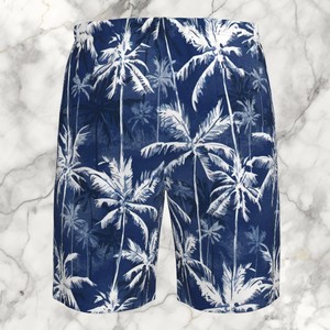 2026 New Design <b>Men</b>’s Navy Blue Palm Tree Print Swim Shorts Quick Dry Beach <b>Trunks</b>, Summer Holiday Surf and Pool Swimwear - Product Image 5