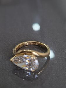 2.5 CT East West Pear Cut Lab Grown Diamond Engagement <b>Ring</b>, 14k Gold <b>Wave</b> Band Pear <b>Ring</b>, IGI Certified - Product Image 4