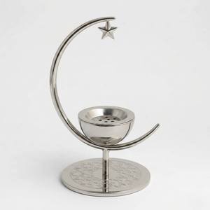 Quemador de Incienso de Metal Plateado, Estilo Medio Oriente, Colgante, con Forma de Luna Creciente y Estrella, Quemador de Bakhoor de Latón, Soporte Árabe para Mabkhara, Decoración para el Hogar - Product Image 1