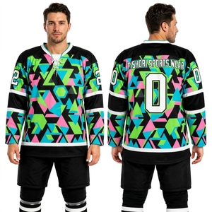 Jersey de Hockey sobre Hielo Personalizado Verde y Negro 100% Poliéster, Sublimación Geométrica, Manga Larga, Uniforme de Equipo Personalizado - Product Image 1