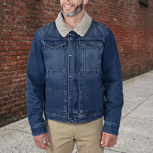 Chaqueta vaquera de hombre, lavado medio, con cuello de sherpa, estilo casual, con botones, tipo camionero - Product Image 3