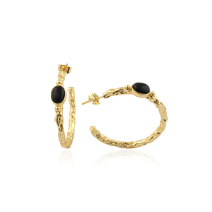 Designer Ethnic 18k Gold Plated Bezel Setting Oval Multiple Stone Hoop <b>Earrings</b> Hammered Texture Push <b>Back</b> Closure High Quality - Product Image 2