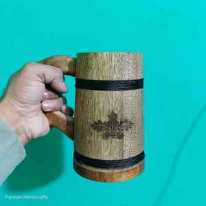 Handmade Wooden <b>Mug</b> With Handle Natural Brown Finish <b>Heat</b> Resistant For Coffee Tea Home Use - Product Image 1