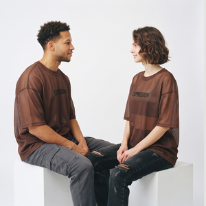 T-shirts en maille transparente 100% polyester, fabrication de vêtements streetwear, t-shirts transparents pour hommes et femmes, t-shirt en maille transparente élastique personnalisé - Product Image 5