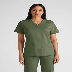 Blouse d'hôpital pour femmes vert olive avec poches, en tissu tissé, uniforme médical pour infirmières, OEM - Product Image 1
