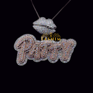 Collier pendentif TASHNIM Hiphop VVS Moissanite Diamant en Argent 925 Plaqué Or Rose 14K avec Micro-Inserion Lettre Lèvres Patty - Product Image 5