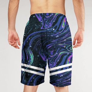Short de bain pour homme à imprimé galaxie, séchage rapide, taille à cordon de serrage, longueur mi-cuisse, décontracté, avec bande latérale - Product Image 2