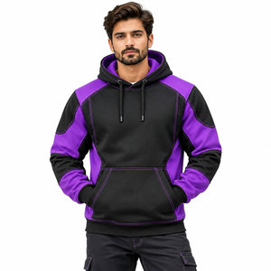 Sudadera con Capucha Fluorescente de Seguridad para Hombre, Color Negro y Morado, Sudadera Básica de Manga Larga con Bolsillo Tipo Canguro - Product Image 2