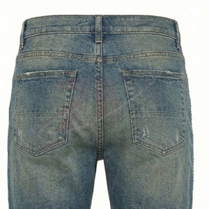 Pantalones Cortos de Mezclilla Desgastados para Hombre con Pedrería, Estilo Casual de Verano, Pierna Recta, Cintura Media, Algodón Tejido - Product Image 3