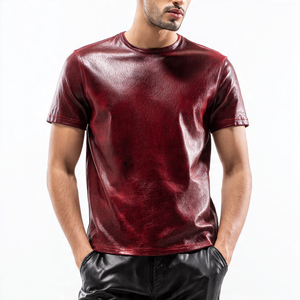 T-shirt en cuir respirant et anti-UV pour homme, style streetwear, col rond, coupe classique, blanc et noir, manches courtes - Product Image 6
