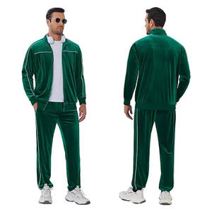 Conjuntos deportivos de terciopelo para hombre, conjunto de 2 piezas, sudaderas con cremallera, chaqueta y pantalones de terciopelo, conjunto cómodo, informal, estilo urbano, atlético - Product Image 2