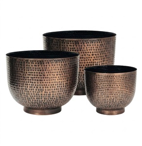 Hammered Planter Set of 3 Indoor Outdoor Flower <b>Pot</b> Decorative Iron Plant <b>Pot</b> for Home Garden Decor - Product Image 4