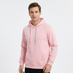 Sweat à capuche unisexe rose en molleton 100% coton avec poche avant brodée, coupe ample, respirant, style streetwear décontracté - Product Image 1