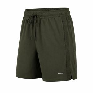 Shorts de sport pour homme en polyester vert olive, taille mi-haute, cordon de serrage, bande latérale, poches latérales, séchage rapide, coupe-vent, écologique - Product Image 2