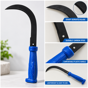 Faucille robuste en acier au carbone avec manche en plastique pour couper l'herbe, désherber, récolter, travaux de jardinage, d'agriculture et d'élevage, outil manuel - Product Image 4