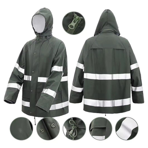 Ensemble de vêtements de pluie imperméables réfléchissants pour hommes et femmes, avec capuche, veste de pluie en PVC, pantalon à bretelles, vêtements de travail pour la pêche, vêtements de sécurité - Product Image 4