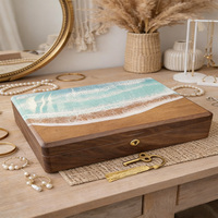 Expositor de Joyería de Madera Maciza Pulida de Lujo con Diseño de Ola Oceánica, Multifuncional, para Relojes y Pulseras, Ideal para Graduaciones, Halloween y Pascua