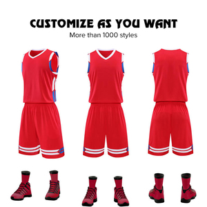 Ensemble de maillots de basket-ball rouges personnalisés, col en V, sans manches, impression sublimée, évacuation de l'humidité, vêtements de sport unisexes pour adultes - Product Image 5