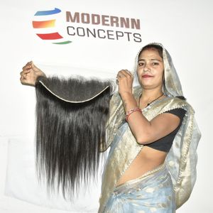 Extensions de cheveux humains indiens vierges bruts de qualité supérieure, cuticules alignées, 13*6 HD Frontal, lisses, non traités - Product Image 1