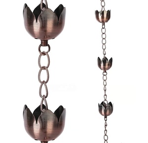 Cadena de Lluvia de Bronce Hecha a Mano con Copas de Loto, Decoración Exterior para Canaletas y Jardines - Product Image 1