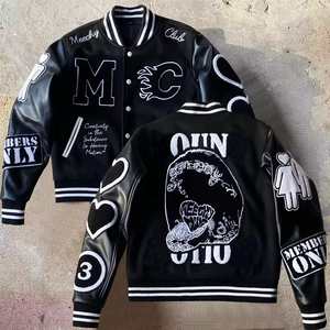 Luxury Cropped Letterman <b>Jacket</b> Chenille Patch Embroidery Leather Sleeve <b>Baseball</b> Varsity <b>Jacket</b> Plus Size <b>for</b> <b>Men</b> - Product Image 1