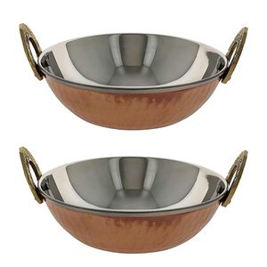 Steel Copper Serving Dish with Brass Handles Handcrafted Indian Serving <b>Bowl</b> Decorative Tableware for Kitchen Dining - Product Image 6