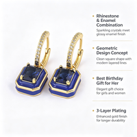 QIKU carré strass luxe cristal géométrique pendentif boucles d'oreilles goutte 4 couleurs cuivre CZ femmes bijoux accessoires cadeau de mariage