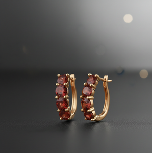 Round Red <b>Garnet</b> <b>Earrings</b> in 925 Sterling Silver with 18K Gold Plating Small Stud <b>Earring</b> Everyday Wear Wedding Gift for Women - Product Image 3