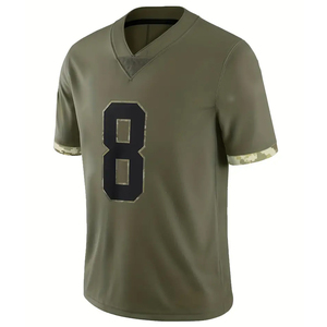 Maillot de football américain à col en V, manches courtes, numéro 8, vert olive, polyester anti-humidité, coupe classique pour homme - Product Image 1