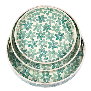 Elegante Juego de Bandejas de MDF con Incrustaciones de Capiz, Diseño Floral Rústico Vintage, Asas Hechas a Mano, Sostenible, Duradero y Decorativo para Servir - Product Image 2