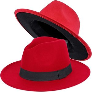 Sombrero Fedora Rojo Unisex de Lana para Adultos, Accesorio Formal para Fiestas, Moda para las Cuatro Estaciones, Ala Ancha - Product Image 6