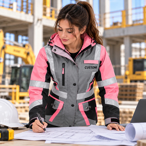 Chaqueta de Seguridad Reflectante de Alta Visibilidad para Mujer TwillSports, Rosa, Gris, Negra, Ropa de Trabajo, Logotipo Personalizado, Impermeable, Chaqueta para Exteriores - Product Image 4