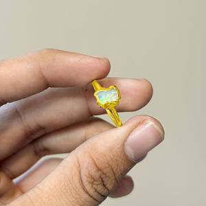 Anillo Ajustable Chapado en Oro con Ópalo de Fuego Natural, Joyería Artesanal Minimalista Boho con Piedras Preciosas para Mujer, Suministro al por Mayor - Product Image 2