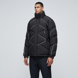 Veste d'hiver pour homme en duvet noir avec surpiqûres réfléchissantes, col montant, fermeture éclair intégrale, veste d'extérieur isolée - Product Image 2