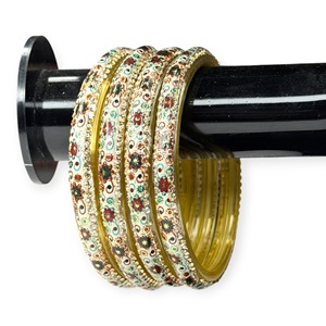 Wholesale Gold Plated Floral Pattern <b>Glass</b> <b>Bangles</b> Set with Crystal Rhinestone Inlay Ethnic Style Women's Party - Product Image 3