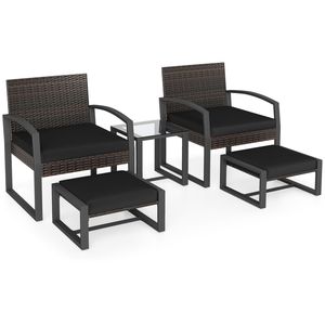 Set da conversazione da patio in 5 pezzi con 2 pouf e tavolino laterale in vetro temperato - Product Image 4