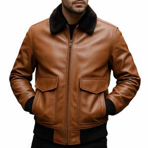 Chaqueta de Aviador XS Premium Hecha a Mano para Hombre Leathertex, Cuero de Oveja Marrón, Resistente al Viento, con Cuello de Piel de Oveja Desmontable para Invierno - Product Image 2