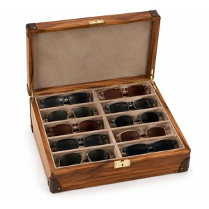 Caja de Madera de Acacia para Colección de Gafas de Sol, Venta al Por Mayor |   Almacenamiento Artesanal de 12 Compartimentos - Product Image 1
