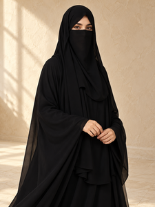 Abaya Negra Recta Maxi de Chifón y Tela Nida con Hijab y Niqab a Juego, Tallas Grandes, Ropa Islámica Elegante y Modesta para Mujer, Manga Larga - Product Image 2