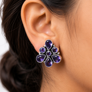Wholesale Pink Cat Eye Turquoise Multi Oxidized <b>Silver</b> <b>Stud</b> <b>Earrings</b> Women | Handmade Boho Floral Trendy Wedding Flower <b>Earrings</b> - Product Image 2