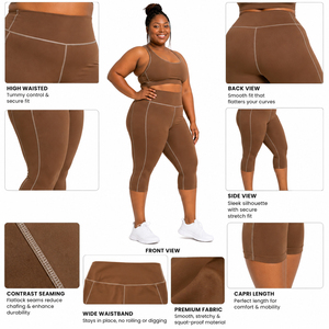Women Plus Size Capri Leggings Breathable Sportswear 3/4 Compression Pants Custom Logo Gym Fitness <b>Tights</b> Women High Waist Capri - Product Image 6