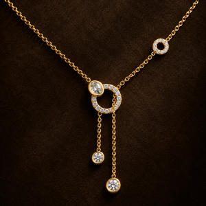 Oval Cut Diamond Circle Drop Y Necklace Lab Grown Diamond 14K 18K Solid Gold Bezel Set DEF VVS Custom Lariat Necklace for Women - Product Image 1
