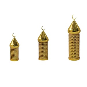 Linterna de Ramadán de Metal Dorado de Alta Calidad con Forma de Luna, Decoración para Exteriores con Funcionamiento a Batería, Tamaño Pequeño - Product Image 4