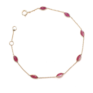 Natural Red Ruby Marquise Station <b>Bracelet</b> in Solid 18K Yellow Gold Bezel Set Gemstone Floating Chain Luxury July Birthstone - Product Image 1