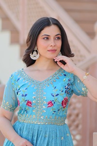 Vestido de Rayón Dorado para Mujer con Bordado y Lentejuelas, Largo hasta el Tobillo, Estilo Tradicional Indio-Pakistaní, para Fiestas, Bodas de Verano - Product Image 6