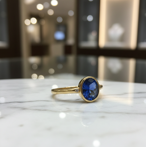 แหวนรูปไข่สีน้ำเงิน US 6 ขนาด 10x12 มม. น้ำหนัก 8 กรัม เงินแท้ 925 ชุบทอง 18K แหวนค็อกเทล แหวนสเตทเมนท์ งานแฮนด์เมด ของขวัญสำหรับผู้หญิง - Product Image 2