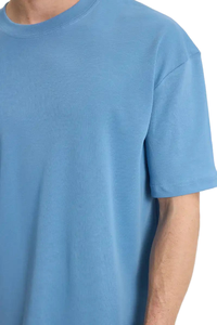 T-shirt à manches courtes bleu clair pour homme, col rond, coupe classique, couleur unie, jersey de coton tricoté - Product Image 3