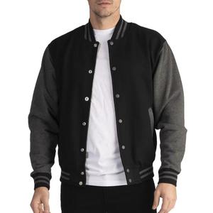 Blouson universitaire noir et gris pour homme, doublure polaire respirante en polyester, col rabattable, coupe classique, style décontracté - Product Image 4